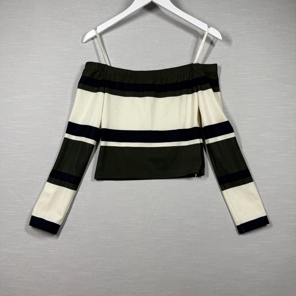 JOA‎ Los Angeles Top Womens Small Striped Chic Casual Off Shoulder Cropped